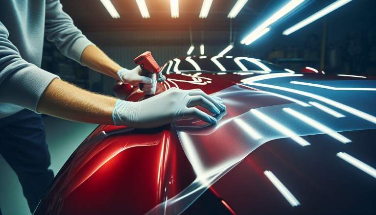 Paint protection film being applied to a car's surface